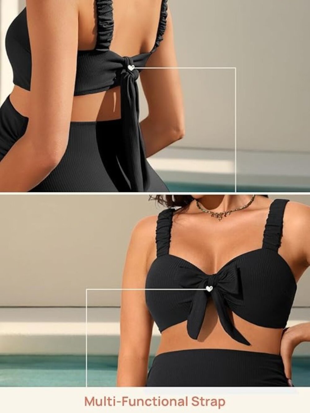 Maternity Ribbed Scoop Neck Bikini Set in Black - Picture 3 of 3